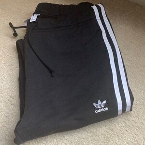 Adidas Black Joggers Track Pants with White Stripes size Small